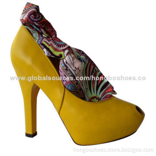 Peep Toe Women's Shoes with High Heel/Platform, Dress Ankle Tie and Leather Sole